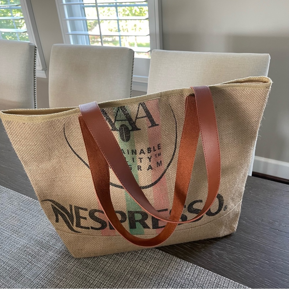 Nespresso Sustainable Bag Jute Tan Tote 10" Drop Gem